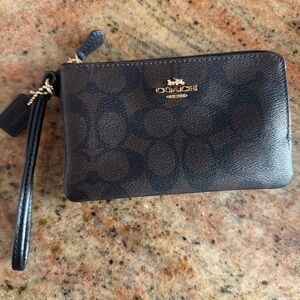 Coach Brown and Black Signature Wristlet with Gold Logo